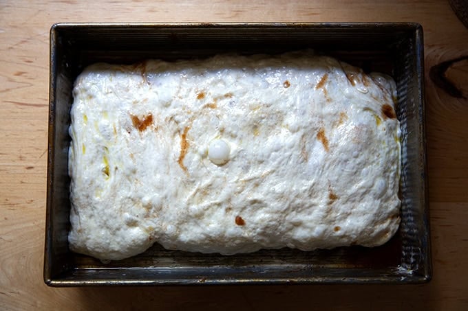 Cinnamon-sugar focaccia after envelope folded.