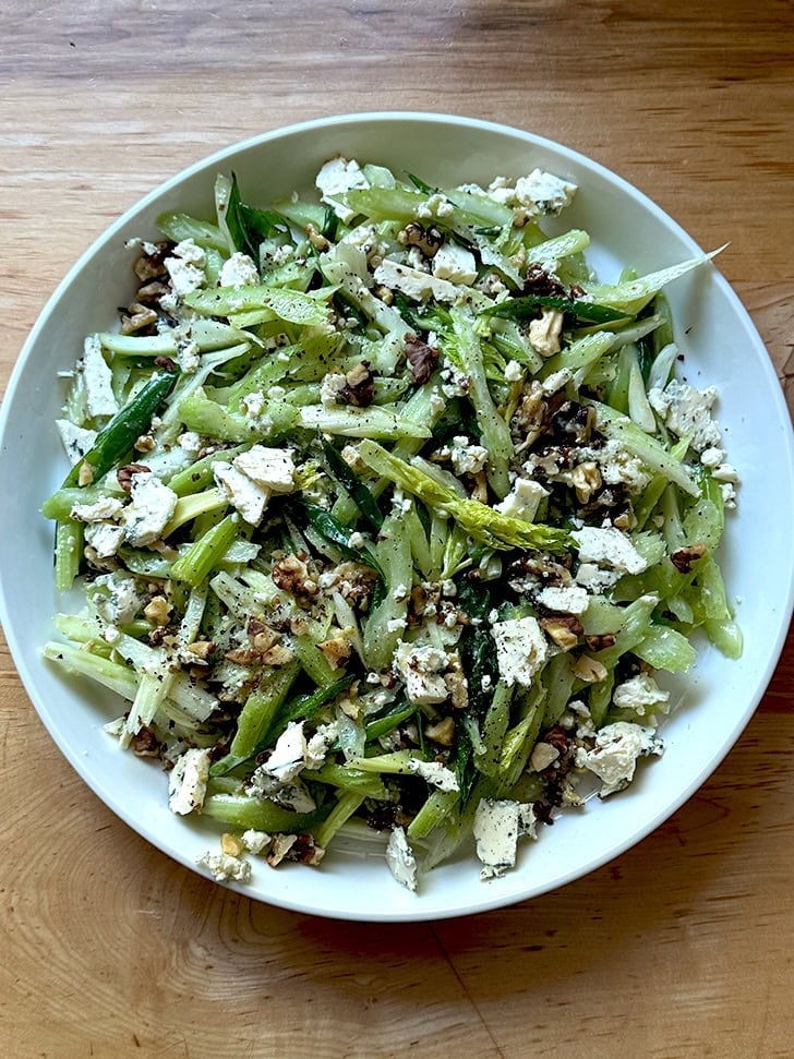 A large bowl of celery salad from Colu Henry's book, Better at Home.