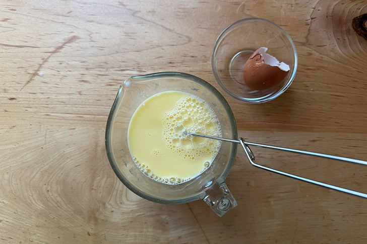 The milk, water, and egg to make cheater's croissant dough, all blended together.